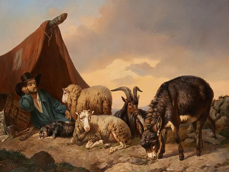1819-Edouard Woutermaertens - Un pastore, il suo cane e le sue pecore sullo sfondo di un paesaggio